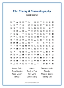 Film Theory & Cinematography - Hard Word Search Puzzle