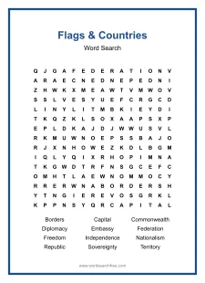 Flags & Countries - Hard Word Search Puzzle