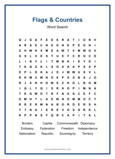 Printable Flags & Countries Word Search worksheet