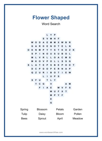 Printable Flower Shaped Word Search worksheet