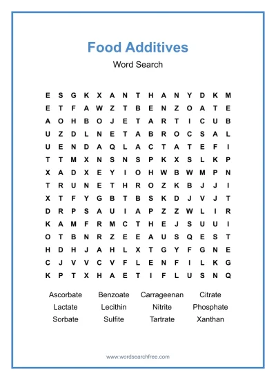 Printable Food Additives Word Search worksheet