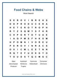 Food Chains & Webs Word Search - Free printable puzzle with 10 words