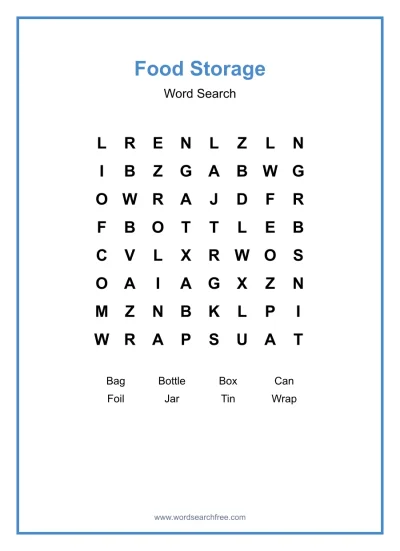 Printable Food Storage Word Search worksheet