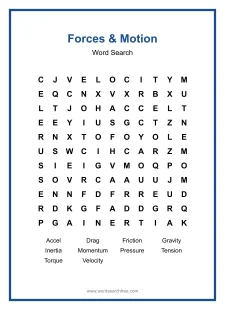 Forces & Motion Word Search - Free printable puzzle with 10 words