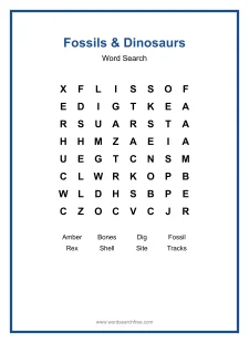 Fossils & Dinosaurs - Easy Word Search Puzzle