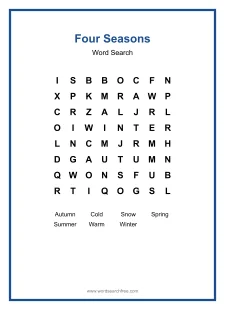 Four Seasons Word Search - Free printable puzzle with 7 words