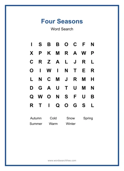 Printable Four Seasons Word Search worksheet