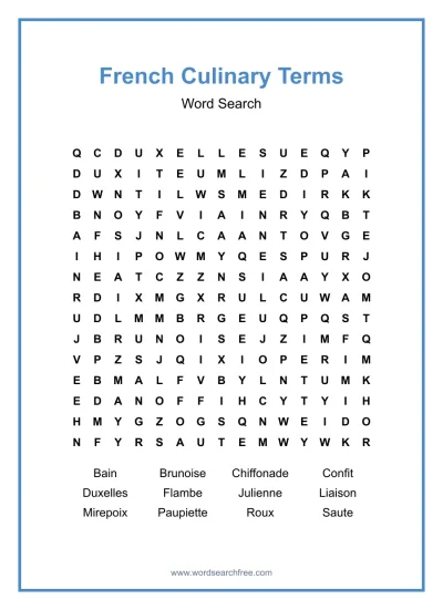 Printable French Culinary Terms Word Search worksheet