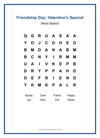 Printable Friendship Day: Valentine's Special Word Search worksheet