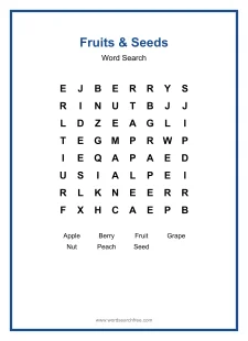 Fruits & Seeds Word Search - Free printable puzzle with 7 words