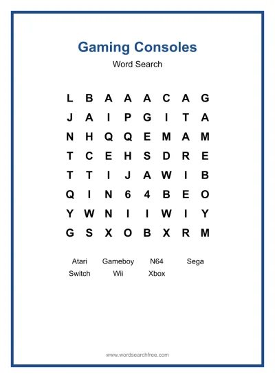 Printable Gaming Consoles Word Search worksheet