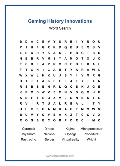 Printable Gaming History Innovations Word Search worksheet