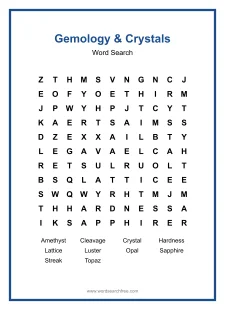 Gemology & Crystals - Medium Word Search Puzzle
