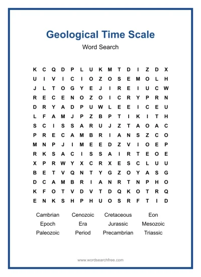 Printable Geological Time Scale Word Search worksheet