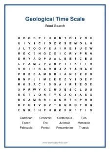 Geological Time Scale - printable word search worksheet