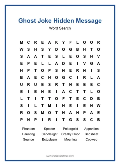 Printable Ghost Joke Hidden Message Word Search worksheet