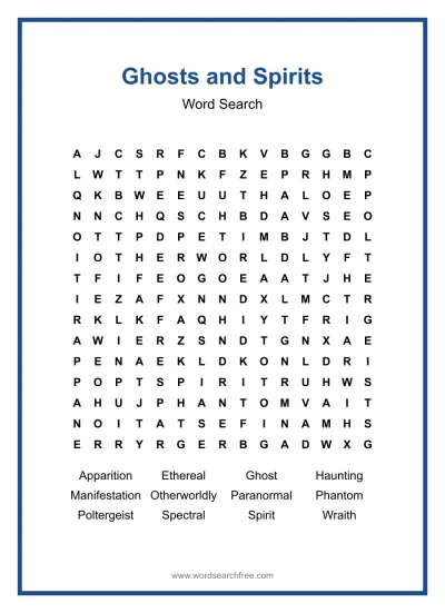 Printable Ghosts and Spirits Word Search worksheet
