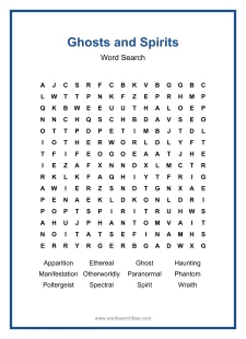 Ghosts and Spirits - Hard Word Search Puzzle