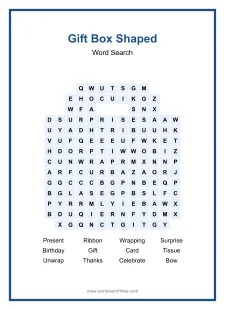 Gift Box Shaped - Shaped Word Search Puzzle