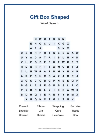 Printable Gift Box Shaped Word Search worksheet