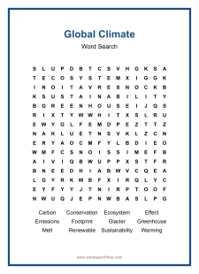 Global Climate Word Search - Free printable puzzle with 12 words