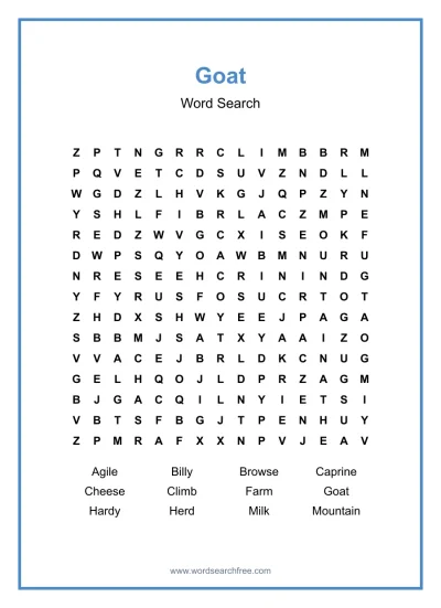 Printable Goat Word Search worksheet