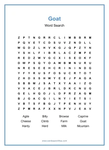 Goat Word Search - Free printable puzzle with 12 words