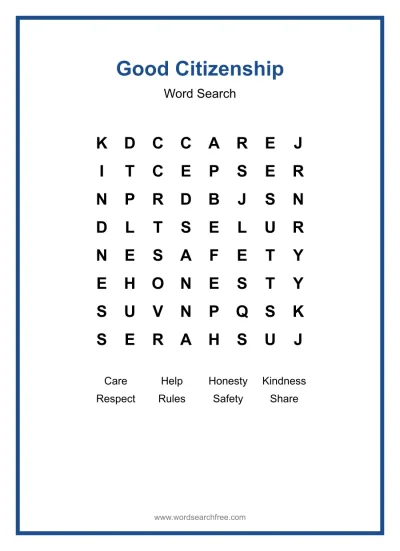 Printable Good Citizenship Word Search worksheet