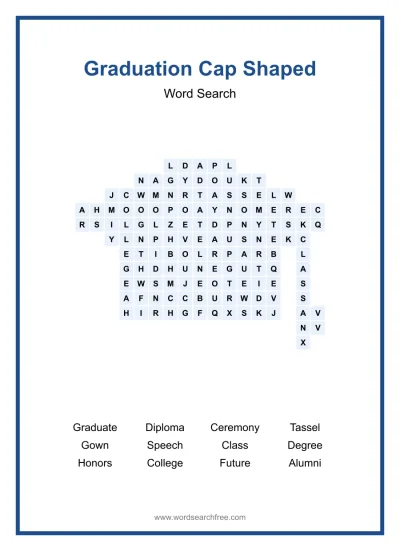 Printable Graduation Cap Shaped Word Search worksheet