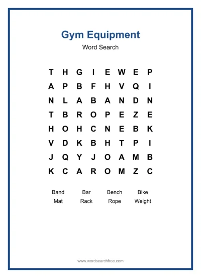 Printable Gym Equipment Word Search worksheet