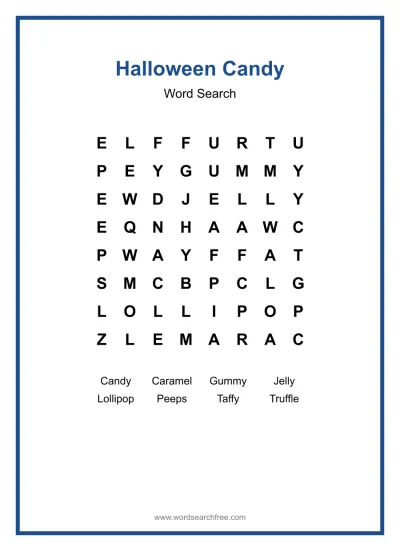 Printable Halloween Candy Word Search worksheet