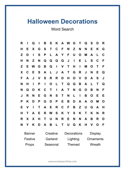 Printable Halloween Decorations Word Search worksheet