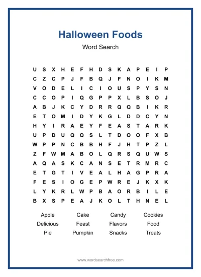 Printable Halloween Foods Word Search worksheet