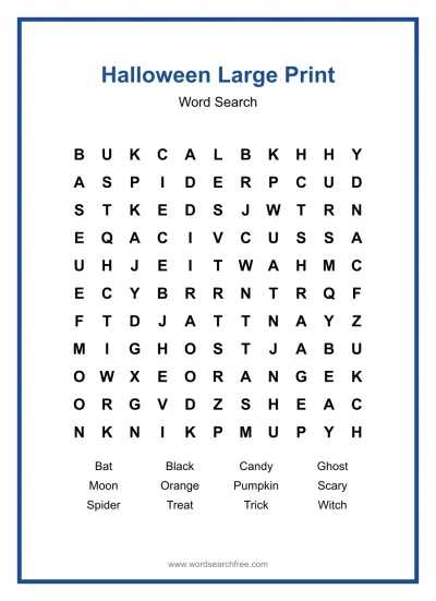 Printable Halloween Large Print Word Search worksheet
