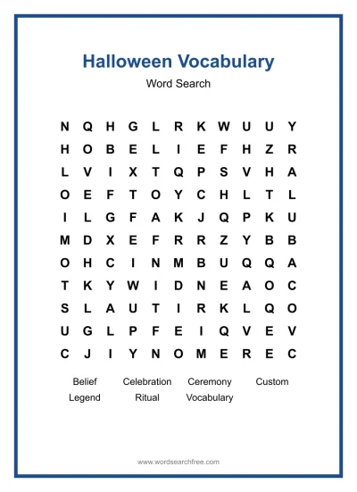 Printable Halloween Vocabulary Word Search worksheet