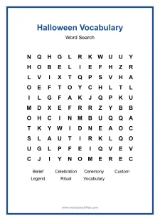 Halloween Vocabulary - Medium Word Search Puzzle