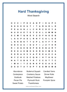 Hard Thanksgiving - Thanksgiving word search