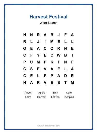 Printable Harvest Festival Word Search worksheet