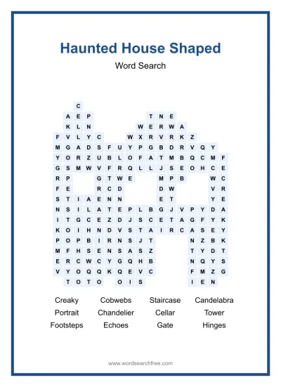 Printable Haunted House Shaped Word Search worksheet