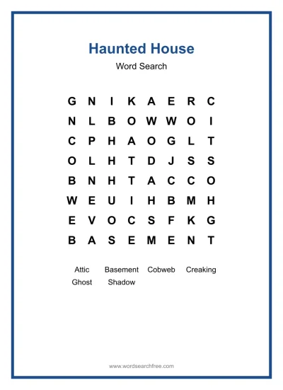 Printable Haunted House Word Search worksheet