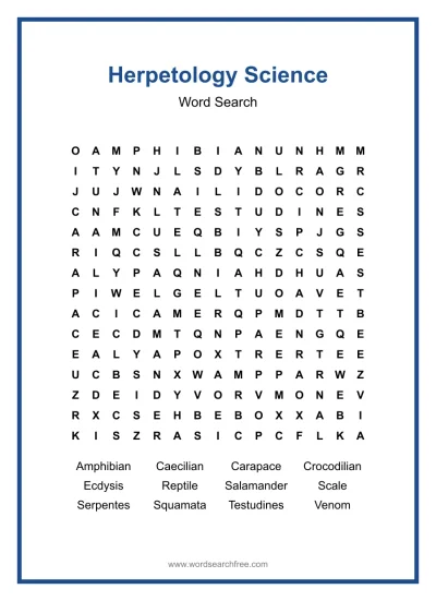 Printable Herpetology Science Word Search worksheet