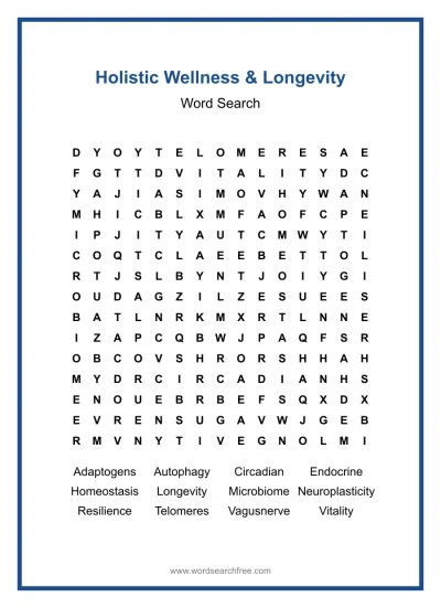 Printable Holistic Wellness & Longevity Word Search worksheet