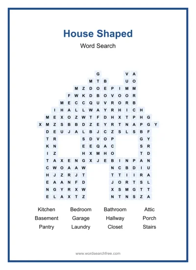Printable House Shaped Word Search worksheet