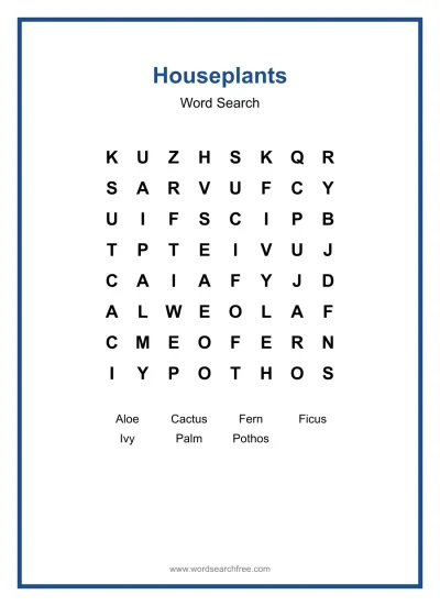Printable Houseplants Word Search worksheet