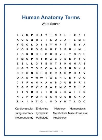 Printable Human Anatomy Terms Word Search worksheet