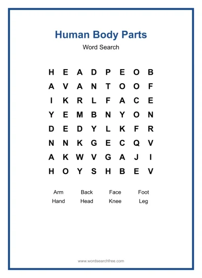 Printable Human Body Parts Word Search worksheet