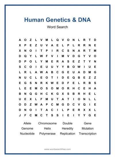 Printable Human Genetics & DNA Word Search worksheet