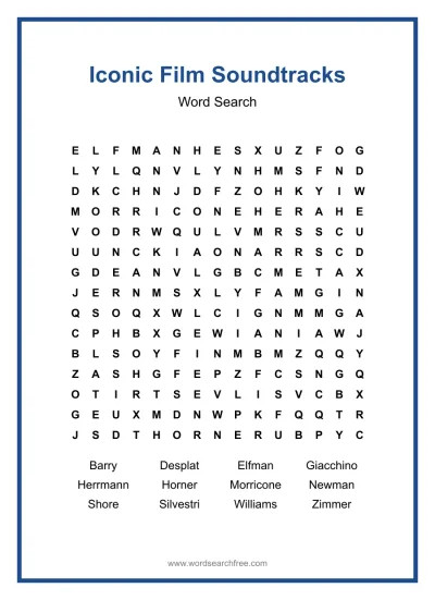 Printable Iconic Film Soundtracks Word Search worksheet