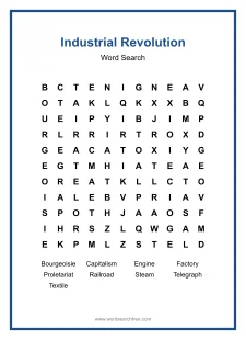 Industrial Revolution Word Search - Free printable puzzle with 9 words