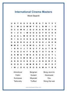 International Cinema Masters - Hard Word Search Puzzle